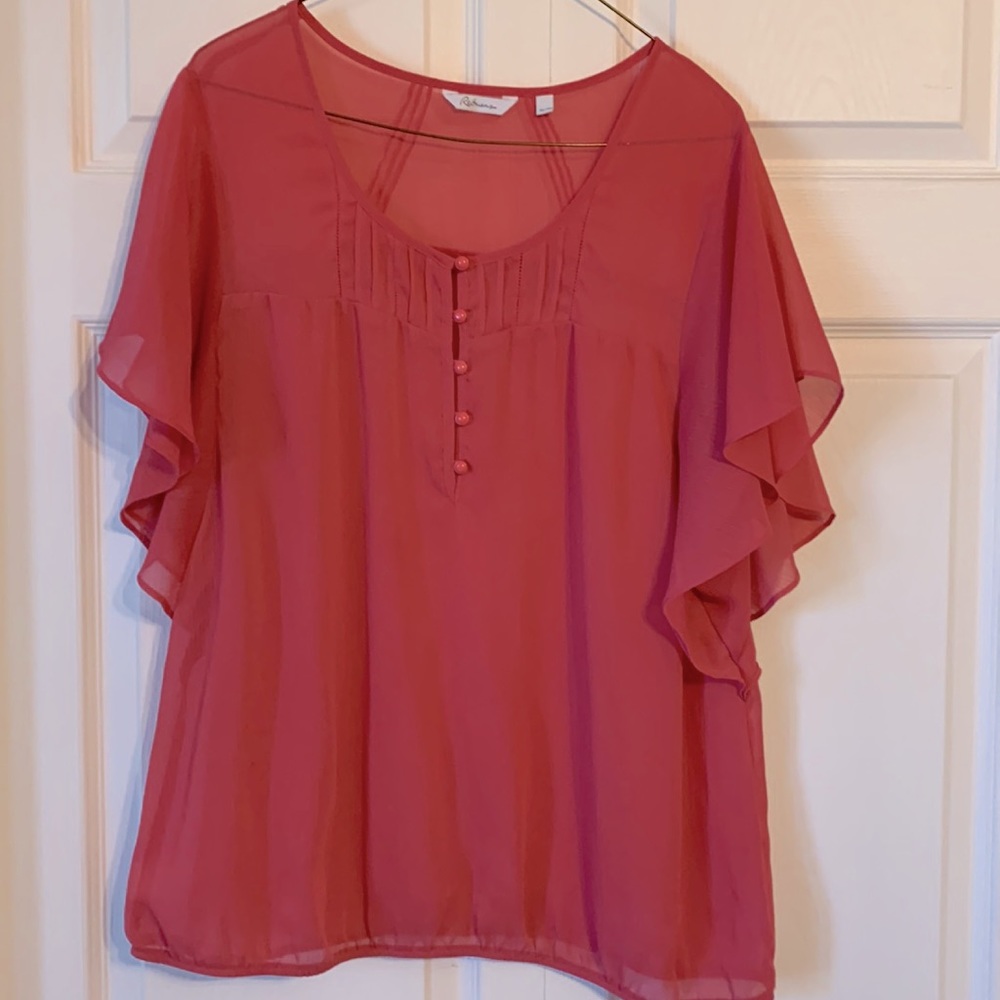💛2/$20 Reitman’s sheer pink blouse size XL